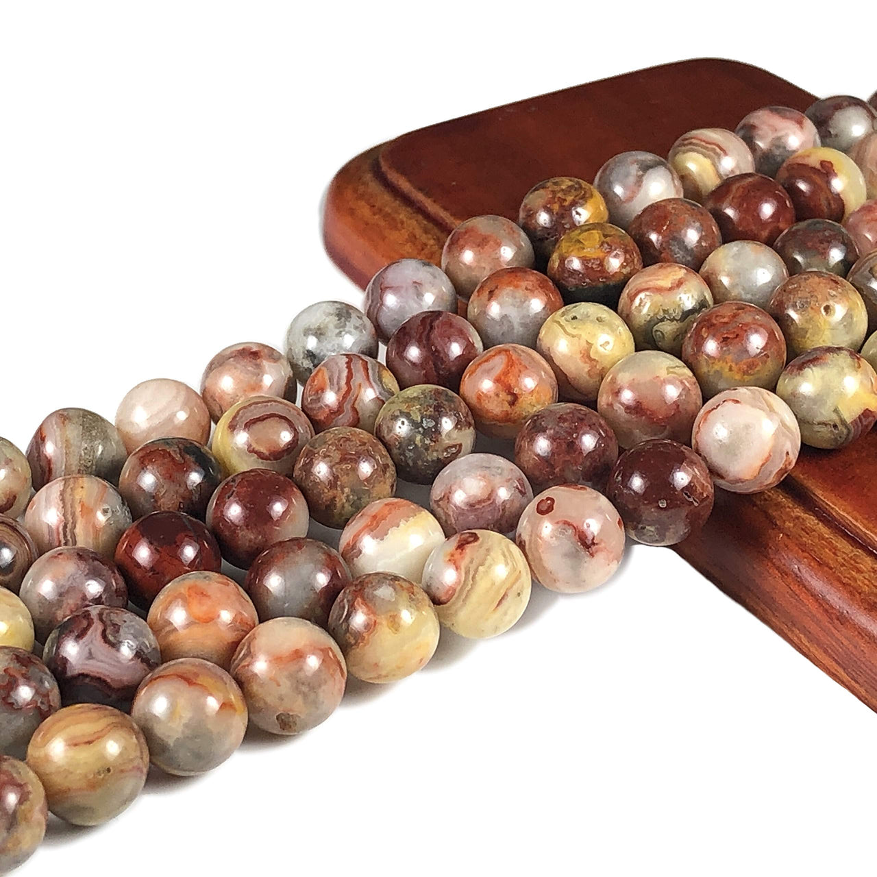 ABCGEMS Mexican Red Crazy Lace Agate (Gorgeous Matrix- Mohs Hardness 7) Healing Chakra Energy Crystal Stone Ideal for Bracelet Necklace Ring DIY Jewelry Making Craft Men Women Smooth Round 8mm Red Crazy Lace Agate (From Mexico)