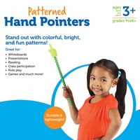 Learning Resources Patterned Hand Pointers - 3 Pieces, Ages 3+ Classroom Pointer for Kids, Reading Pointers for Kids, Homeschool and Classroom Supplies, Back to School