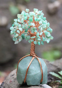 Green Aventurine Chakra Tree of Life - Crystal Tree for Positive Energy, Green Aventurine Base, Handmade Gemstone Tree, Copper Wire Money Tree - Feng Shui Decor, Green Healing Crystals, Spiritual Gift Green Aventurine + Green Base