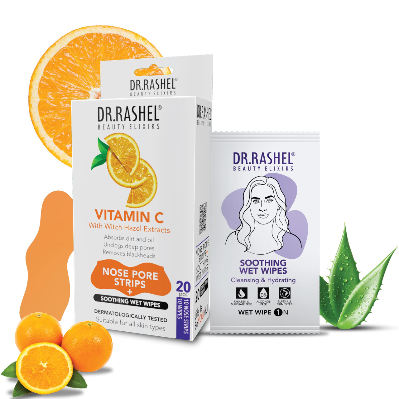 DR.RASHEL Vitamin C Nose Strip With Hazel Extracts Observes Dirt And Oil (10 Strips &10 Wipes)