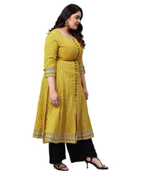 Yash Gallery Women's  Plus Size Plus Size Cotton Slub Checks Printed Anarkali Kurta for Women