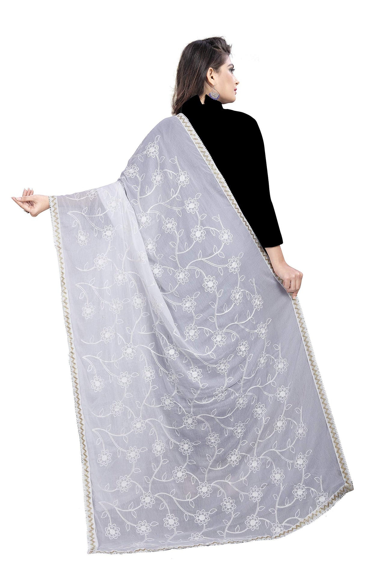 AKSHAR LLC Women's  Designer Pure Chiffon Dupatta with Pure Cotton Thread Embroidery Work