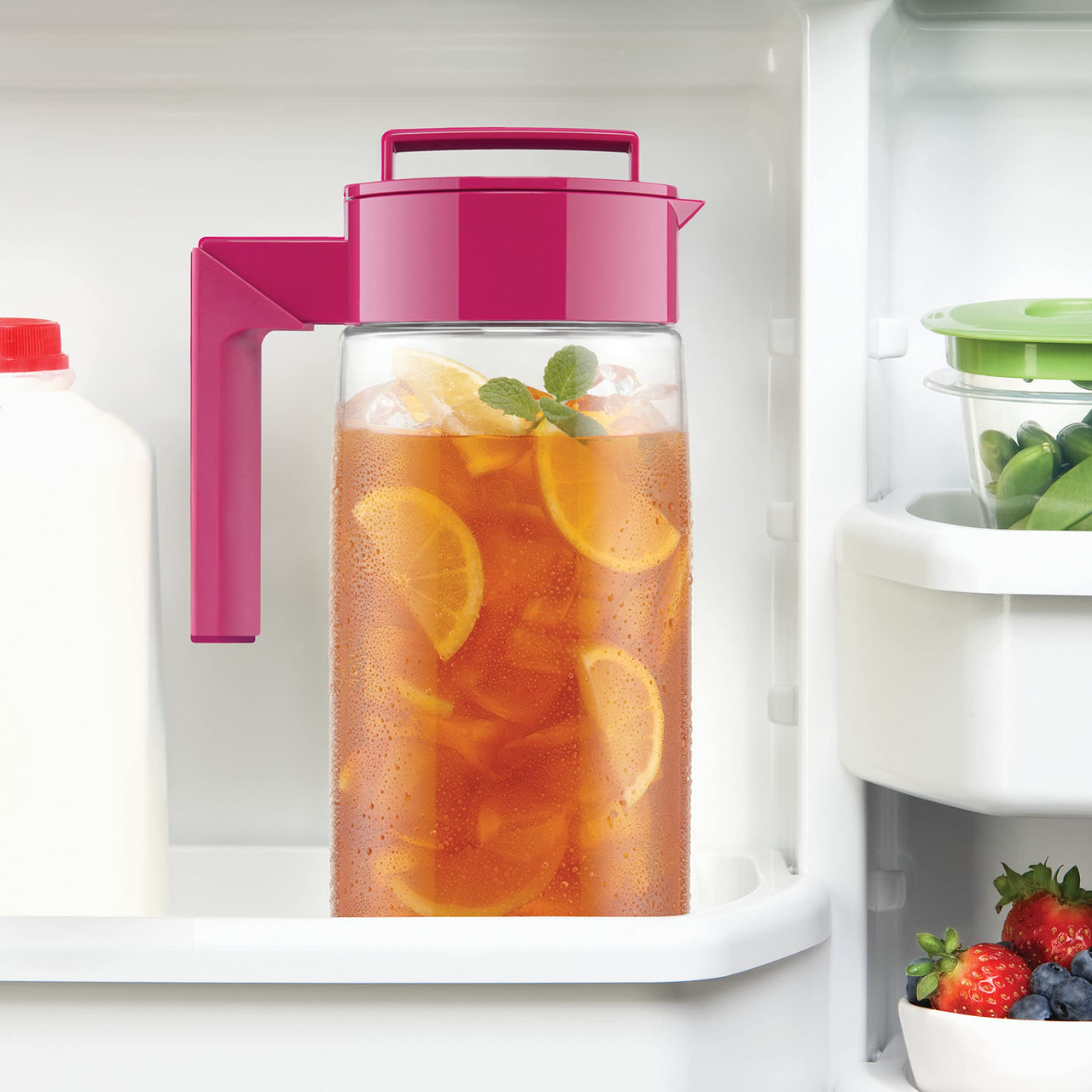 Takeya Patented and Airtight Pitcher Made in the USA, BPA Free Food Grade Tritan Plastic, 2 qt, Raspberry 2 Quart Bottle