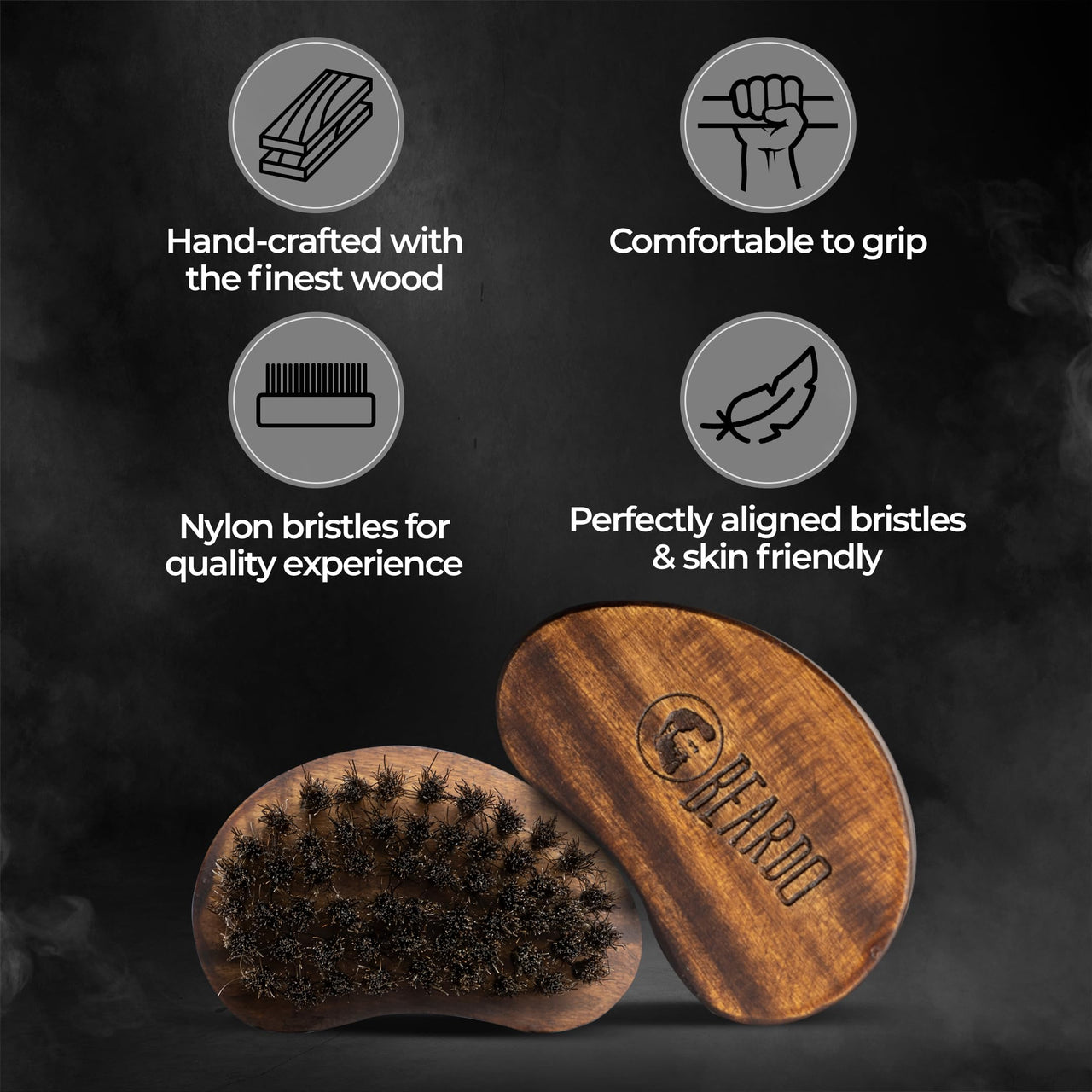 Beardo Boar Bristle Beard Brush|Fine 100% Boar Bristles for Effortless Beard Styling|Detangle and Tame frizzy unruly beard|Compact Travel friendly Ergonomic design|Wooden frame|Firm but Soft Bristles|Use with Beard Oil/Wax/Balm/Cream