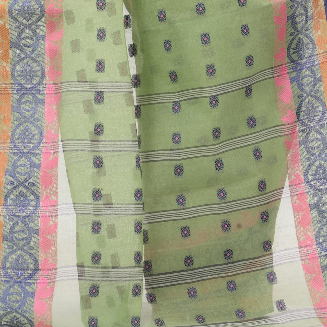 dB DESH BIDESH Women`s Traditional Bengal Tant Tri Leaf Woven Design Pure Handloom Cotton Saree Without Blouse Piece
