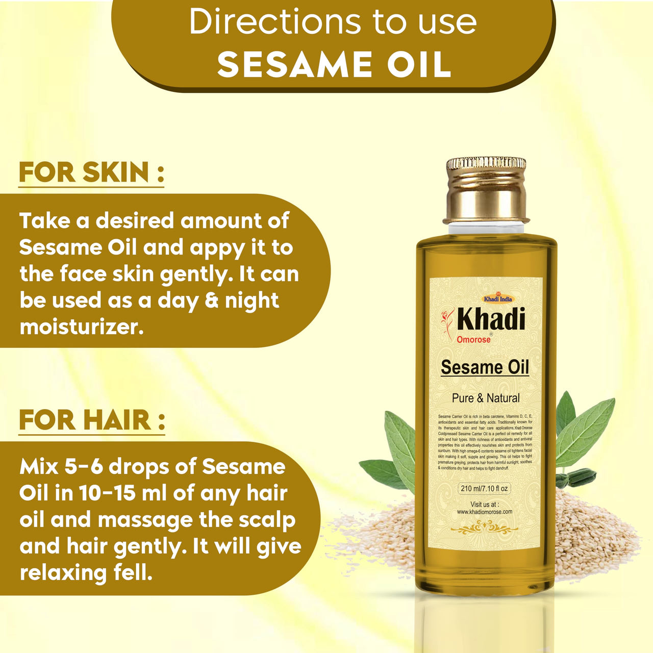 Khadi Omorose Sesame Carrier Oil (Pure & Coldpressed) -210 ml