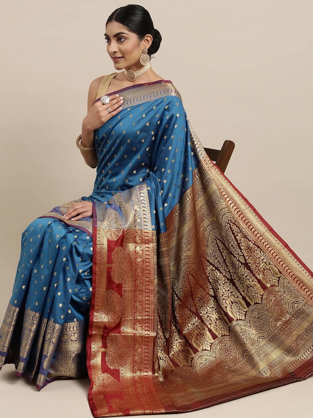 Pandadi Saree Women's  Banarasi Silk Saree With Unstitched Blouse Piece