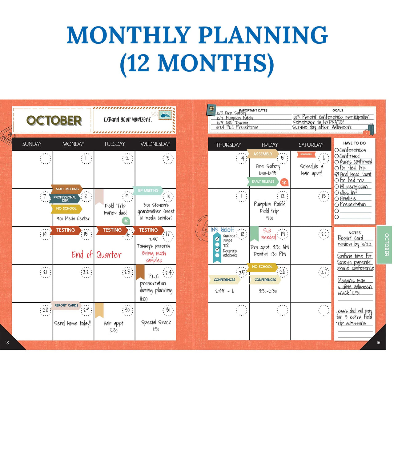 Carson Dellosa Let's  Explore Teacher Planner, 8" x 11" Spiral Bound Teacher Planner With Planner Stickers, Undated Daily Planner, Weekly & Monthly Planner & School Supplies for Classroom Organization