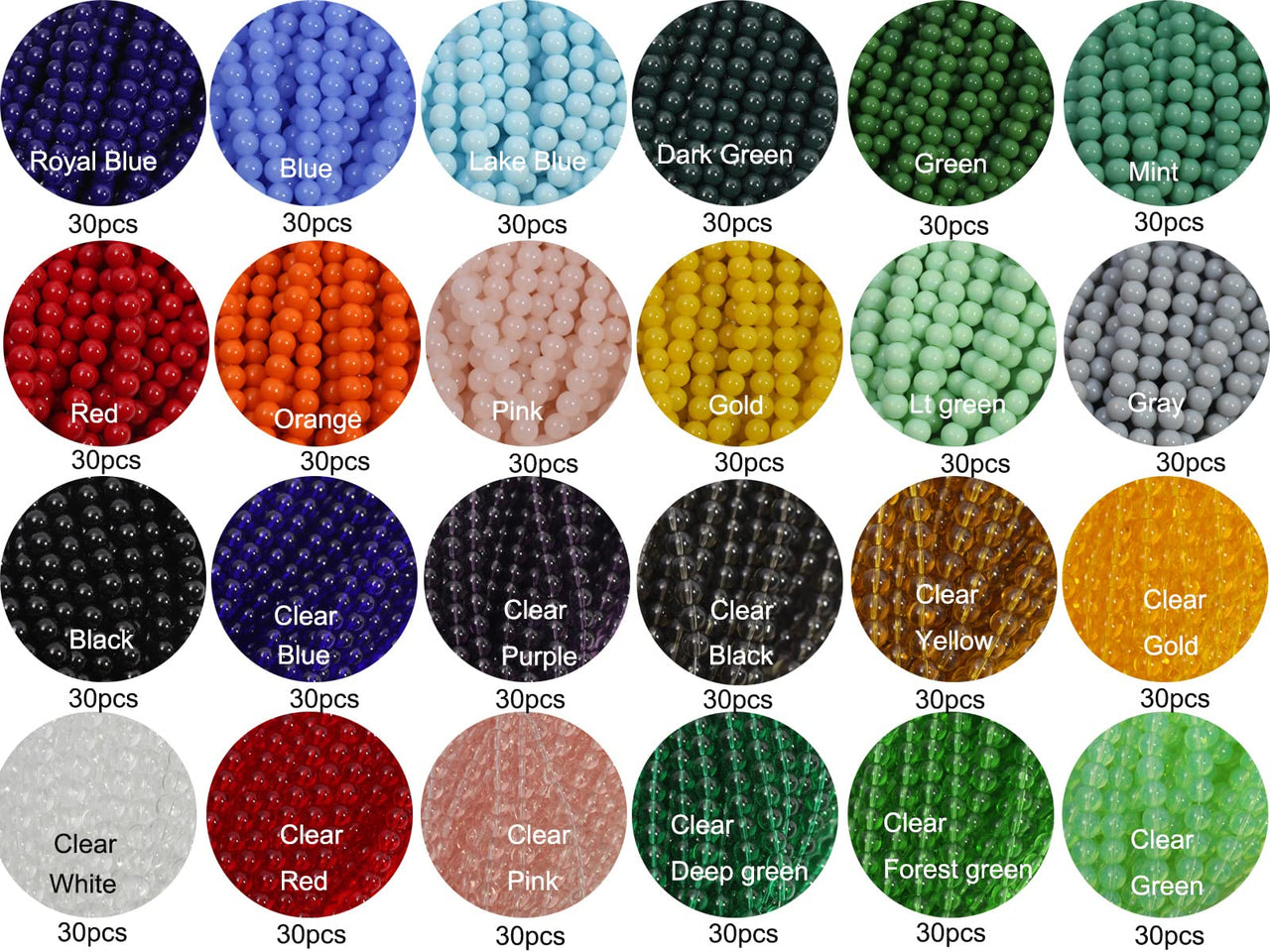 Pamir Tong 720PCS 8mm Glass Round Beads Bulk Crystal Beads Bracelet Beads Making Kit Healing Chakra Beads with 500pcs Space Loose Beads for Jewelry Making and DIY Crafts (8mm Solid&Clear) 8mm solid glass set