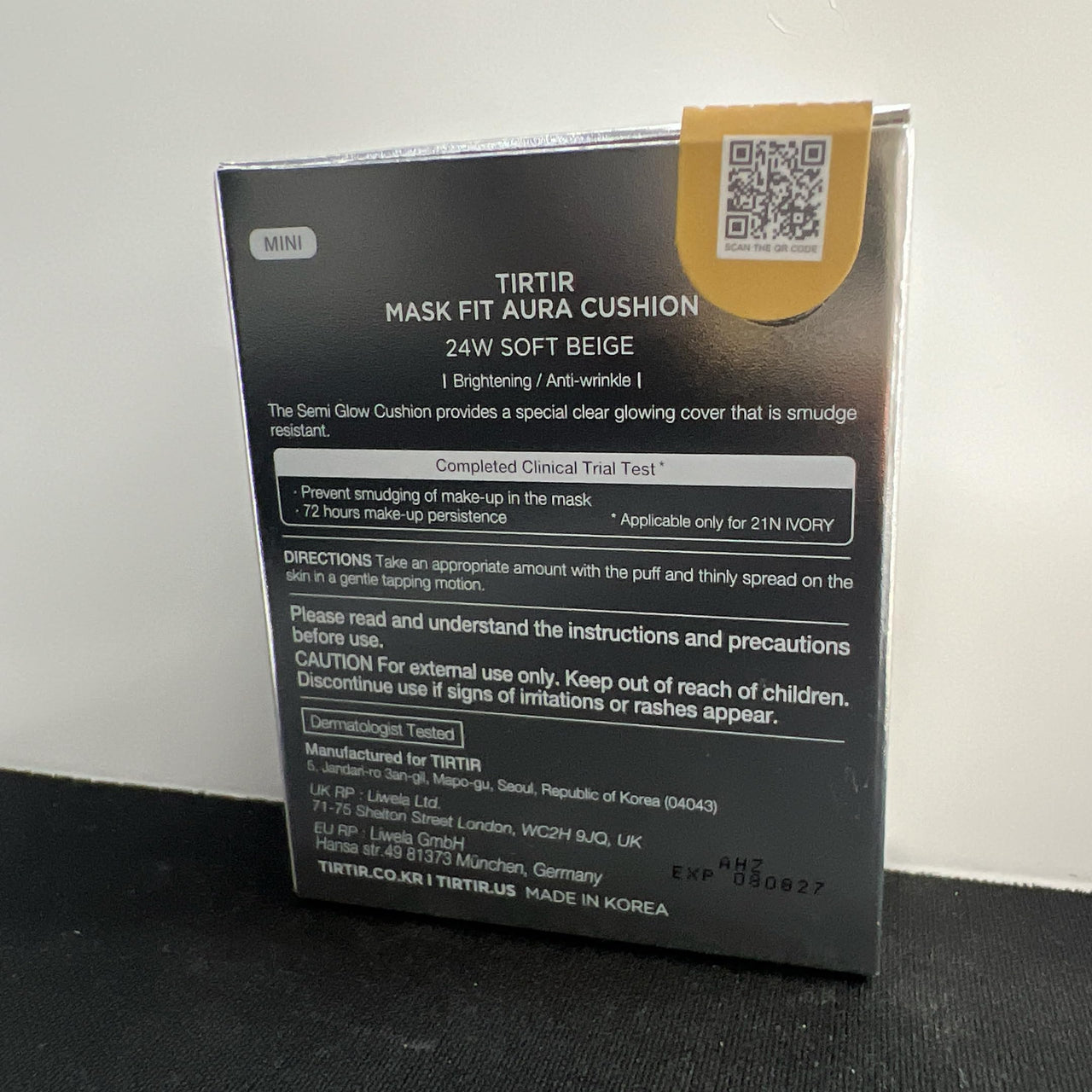 TIRTIR Mask Fit Aura Cushion Foundation, Full coverage, Skin fit, Satin Glow Finish, Korean Cushion Foundation #24W SOFT BEIGE, 4.5g