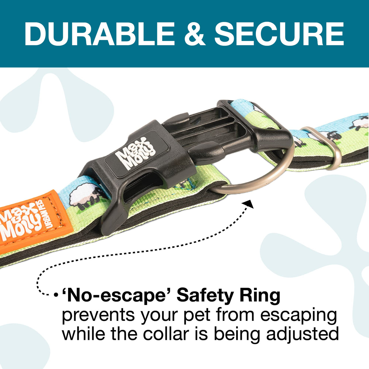 Max & Molly Soft Padded Neoprene Dog Collar w/Smart ID Gotcha! QR Pet Safety Tag, Durable, Waterproof, Anti-Stink, Machine Washable Collar for Dogs, Sheep Pattern, M
