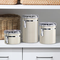 Oggi Stainless Steel Kitchen Canister 47 fl oz, Gray - Airtight Clamp Lid, Clear See-Thru Top - Ideal for Kitchen Storage, Food Storage, Pantry Storage. Large Size 5