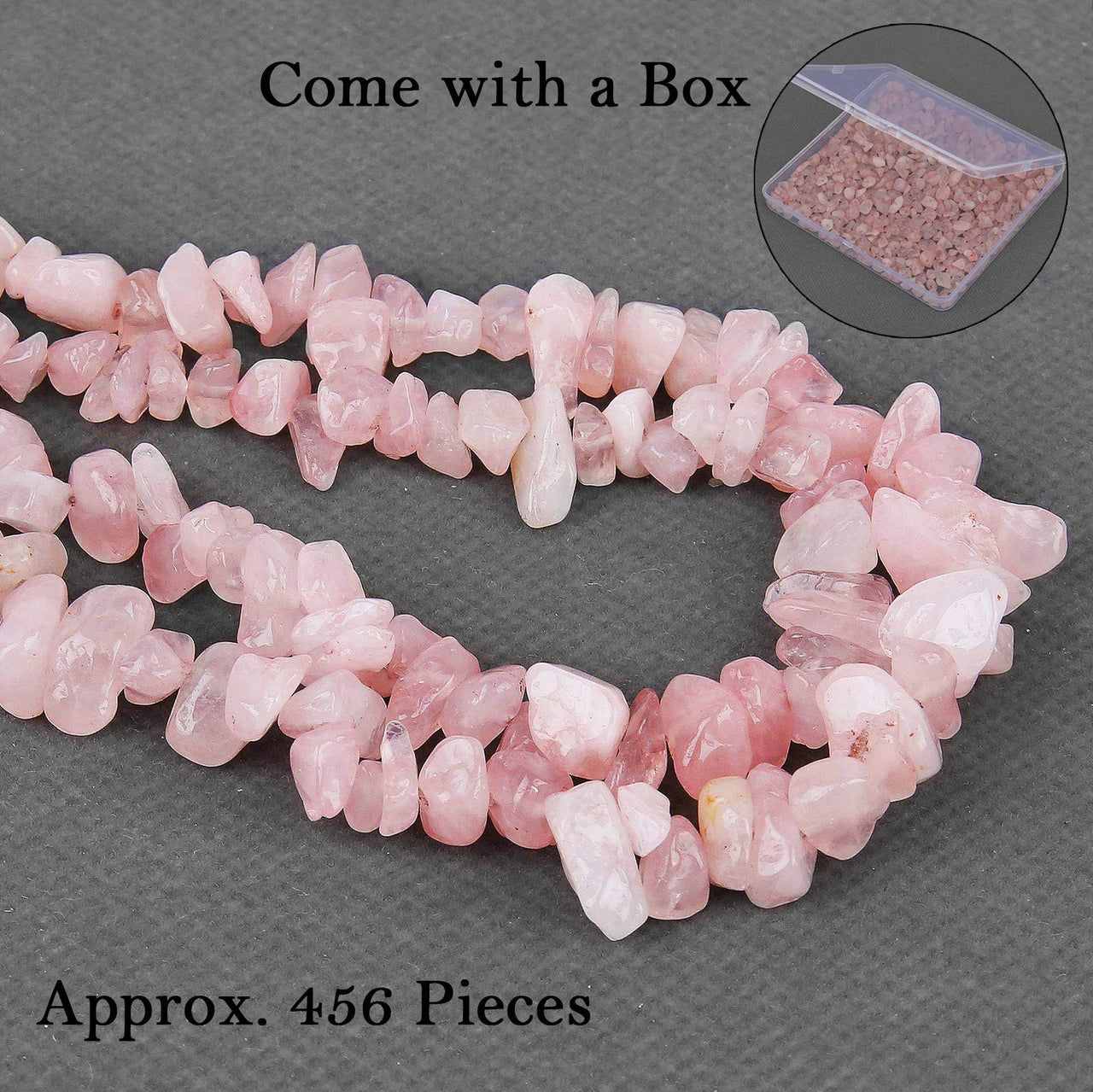 456 PCs Natural Chip Stone Beads, 5-8mm Irregular Multicolor Gemstones Loose Crystal Healing Pink Quartz Rocks with Hole for Jewelry Making DIY Crafts