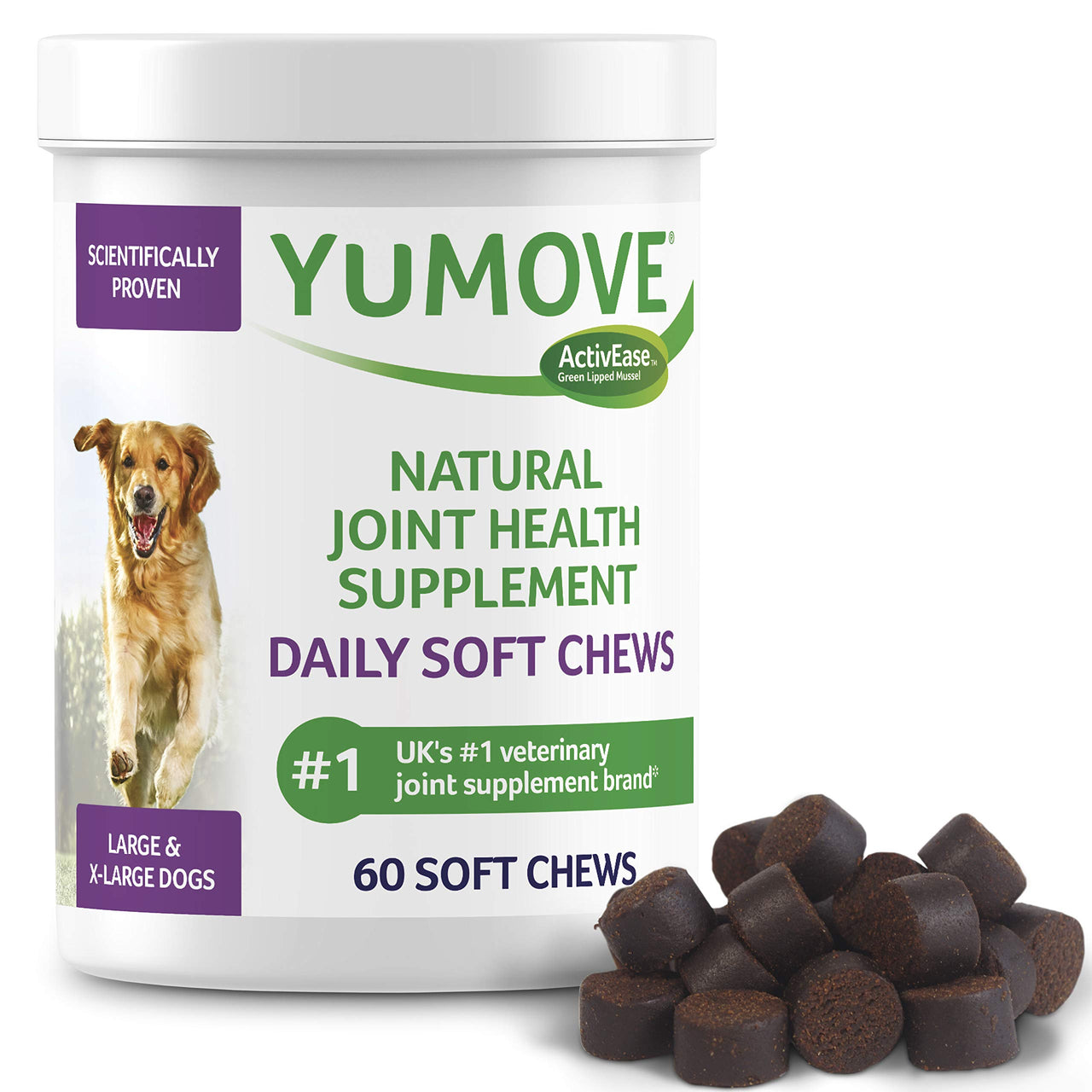 YuMOVE Daily Chews | Hip and Joint Supplement for Large & X Large Dogs with Glucosamine, Hyaluronic Acid, Green Lipped Mussel | 60 Chews - 1 Month's  Supply