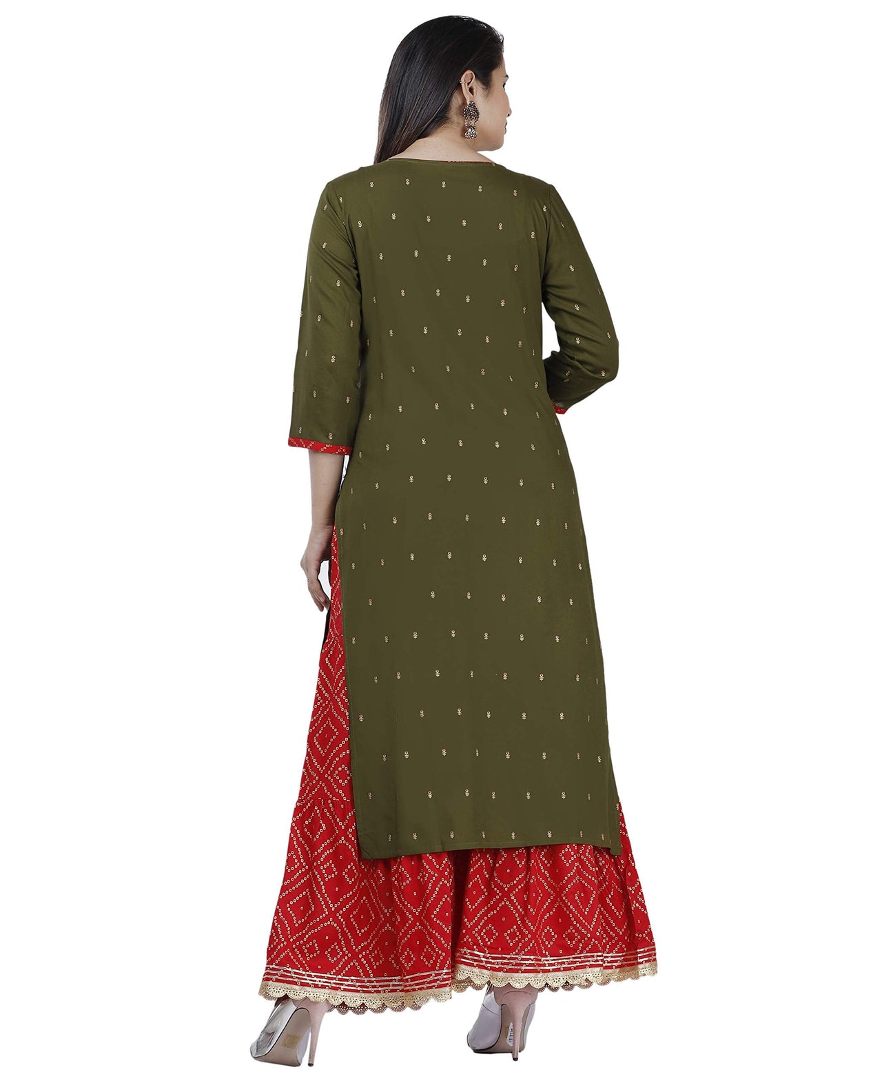 Ashta Vinayak Creations Women's  Casual Rayon Embroidered Straight Kurti With Sharara Set(AVC74_Black_Red)