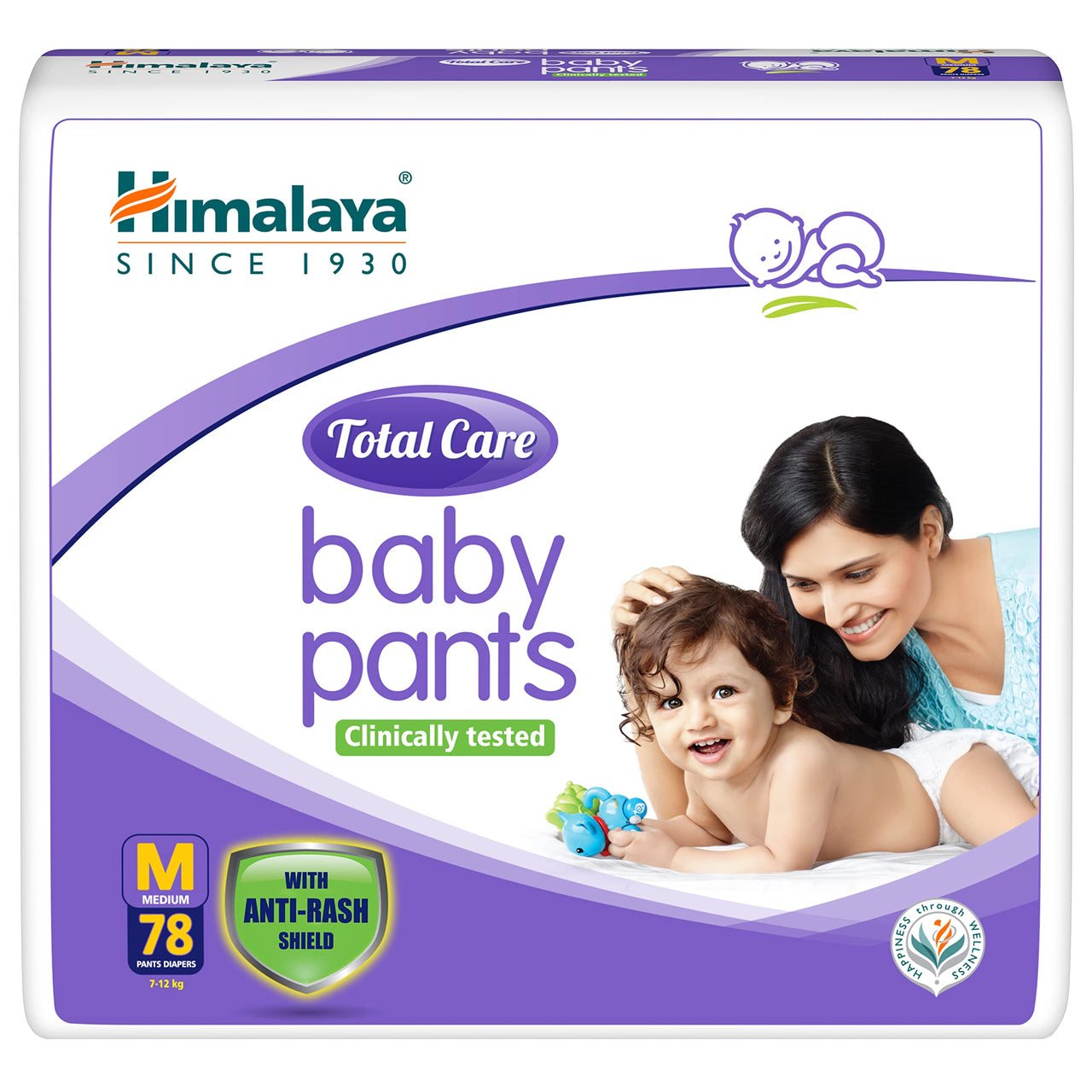 Himalaya Total Care Baby Pants Diapers, Medium 78 Count, Anti-Rash Shield, 7-12 kg, Rapid Absorption, Superior Comfort, Clinically tested