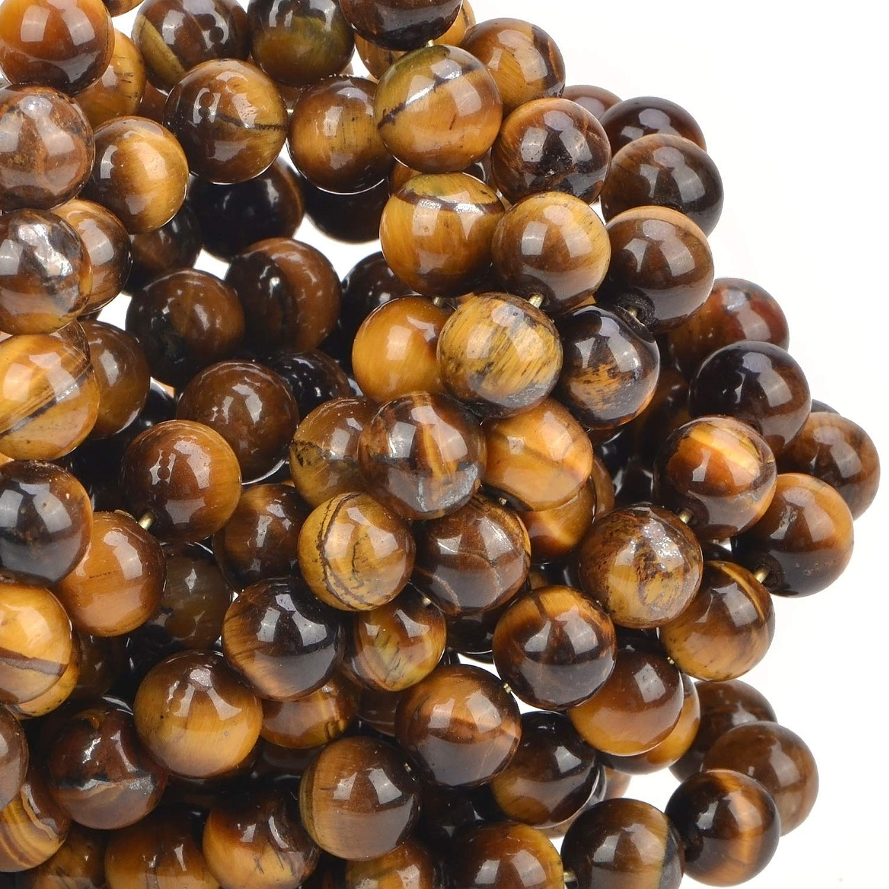 100Pcs Natural Crystal Beads Stone Gemstone Round Loose Energy Healing Beads with Free Crystal Stretch Cord for Jewelry Making (Yellow Tiger Eye, 8MM) Yellow Tiger Eye