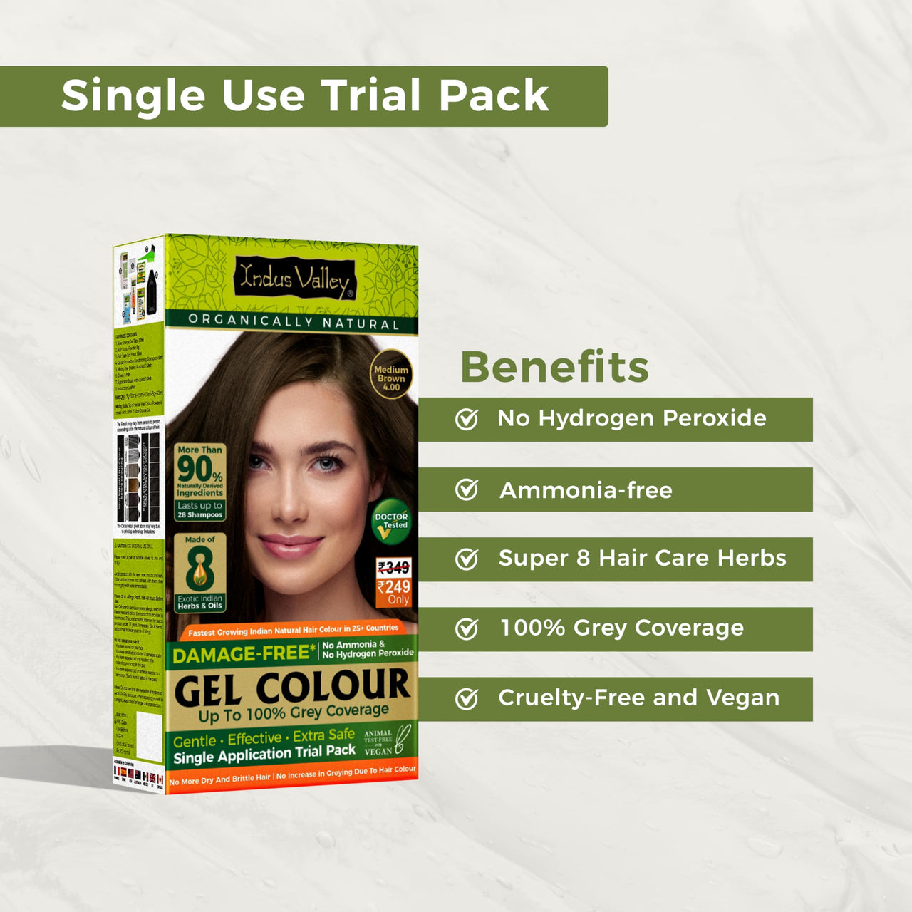 INDUS VALLEY Damage Free Natural Gel Hair Colour for Women | Ammonia & PPD Free Organic Hair Colour with 100% Grey Coverage, Long Lasting Hair Color Trial Pack | Medium Brown (Pack of 2)