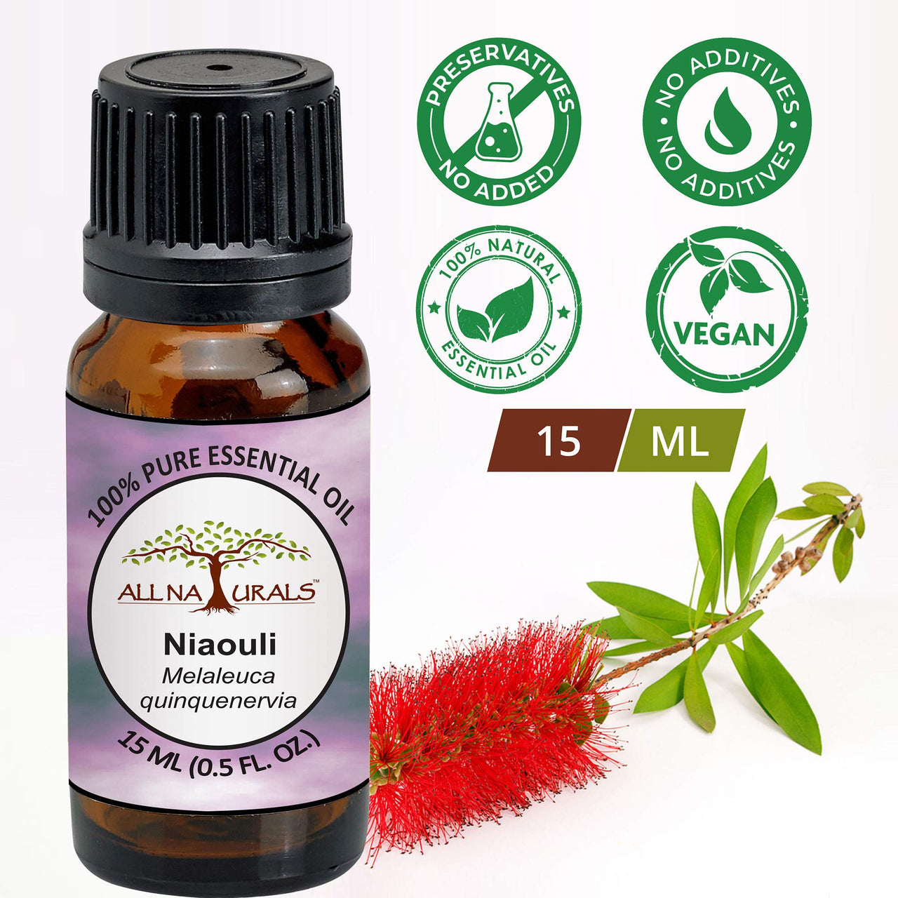 All Naturals Niaouli Essential Oil 100% Pure for Congestion, Colds, Steam, Acne, Clear Breathing (More effective than Eucalyptus) - 15 mL
