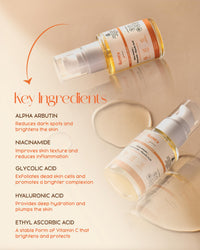 Ikcura Vitamin C Face Serum with Alpha Arbutin, Niacinamide, Glycolic Acid | Brightens Skin, Exfoliates, Suitable for All Skin Types, Hydrates Deeply, Reduce Dull Skin, Dark Spots & Acne, 30ml