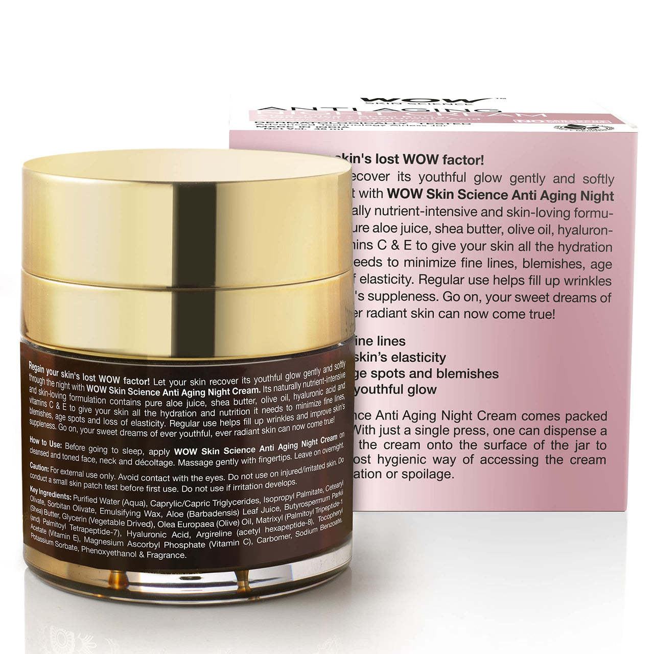 WOW Skin Science Anti Aging Night Cream - No Minerals And No Parabens - Infused With Matrixly 3000 Peptide, Hyaluronic Acid & Vitamin C - 50Ml