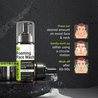 Ustraa Foaming Face Wash - 150ml - with Ceramide & Hyaluronic Acid - For Sensitive Skin | Gentle Formulation | Keeps pH in Balance | Dermatologically Tested | NO SLS, NO PARABEN