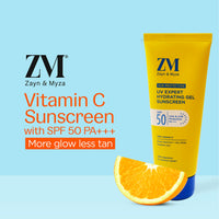 ZM Vitamin C UV Expert Hydrating Gel Sunscreen SPF 50 PA +++ For Bright & Glowing Skin | Non-Greasy, Quick-Absorbing | No White Cast | UVA UVB Sun Protection | Sunscreen For Women & Men - 50 gm
