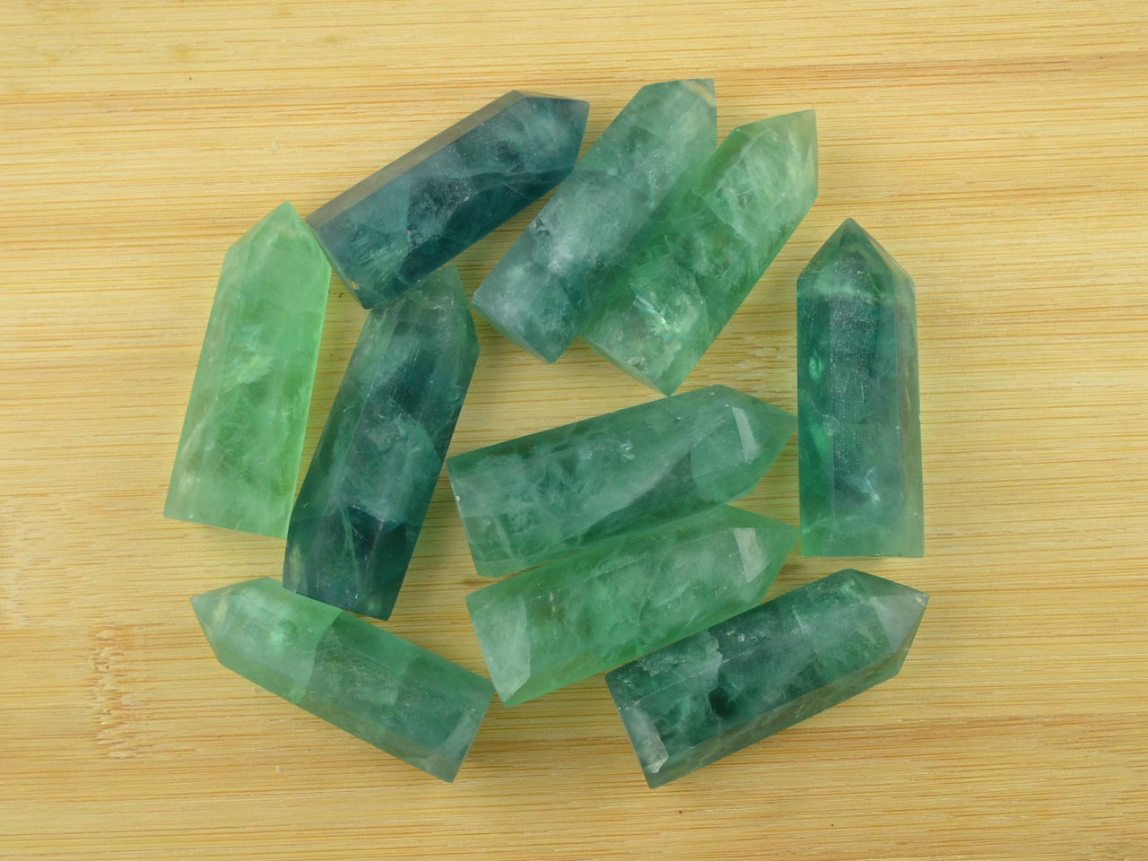 FHNP367 Natural Green Fluorite Stone Point Wands - 2 inch Healing Crystal 6 Faceted Prism Reiki Chakra Meditation Obelisk Tower Gift - Set of 3 Set of 3 Green Fluorite