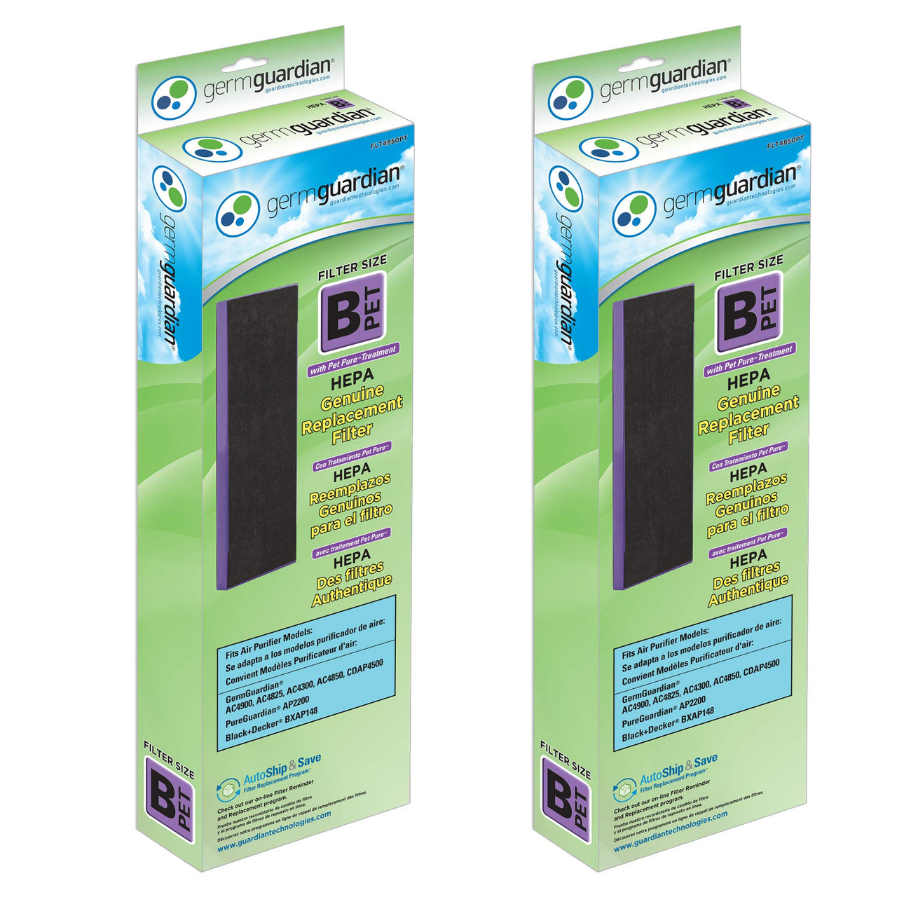 GermGuardian Filter B HEPA Pure Genuine Replacement Filter, Removes 99.97% of Pollutants for AC4825, AC4300, AC4900, AC4825DLX, AC4850, CDAP4500, AP2200, 4-Pack, Black/Yellow, FLT48254PK 4 pack