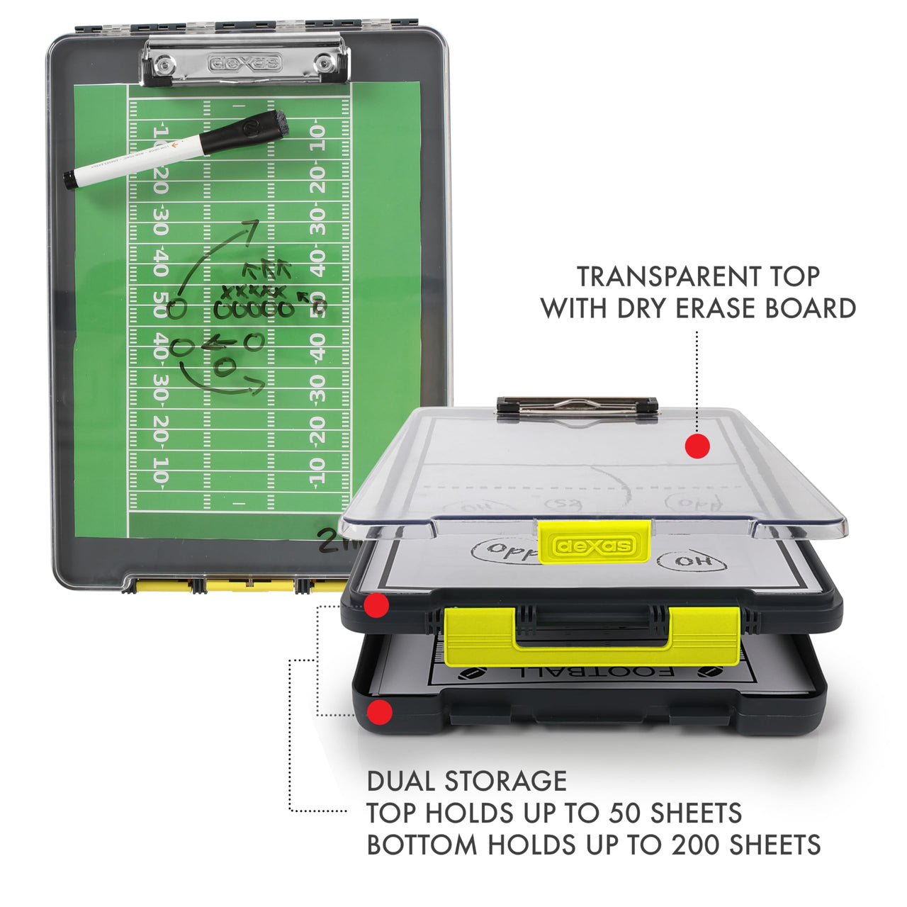 Dexas Clearview Clipcase Clipboard, 13.75 x 9.5 in, Gray/Yellow. See Papers Clearly Outdoors, Stay Organized and Dry. Ideal for Coaching, Teaching, homeschooling, Art, Trades, and Medical pros. Yellow