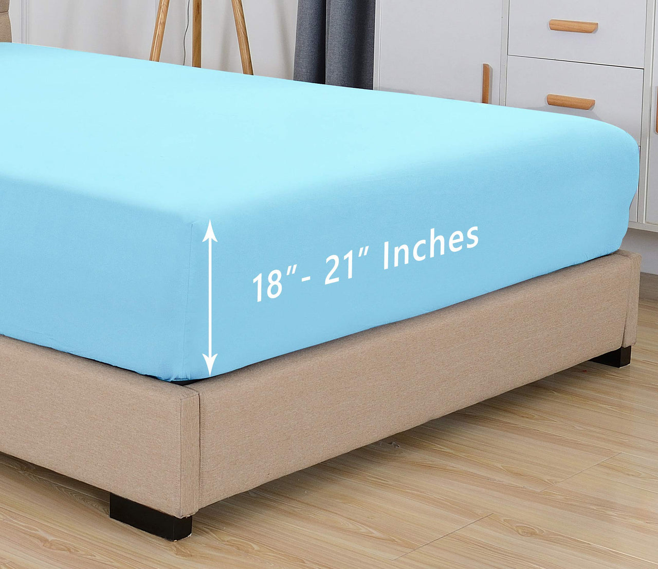 Elegant Comfort Premium Hotel Quality Extra Deep Pocket 18" - 21" Single Fitted Sheet for High Mattress, Luxury & Softest 1500 Thread Count Egyptian Quality Smart Pocket, Queen, Aqua Blue