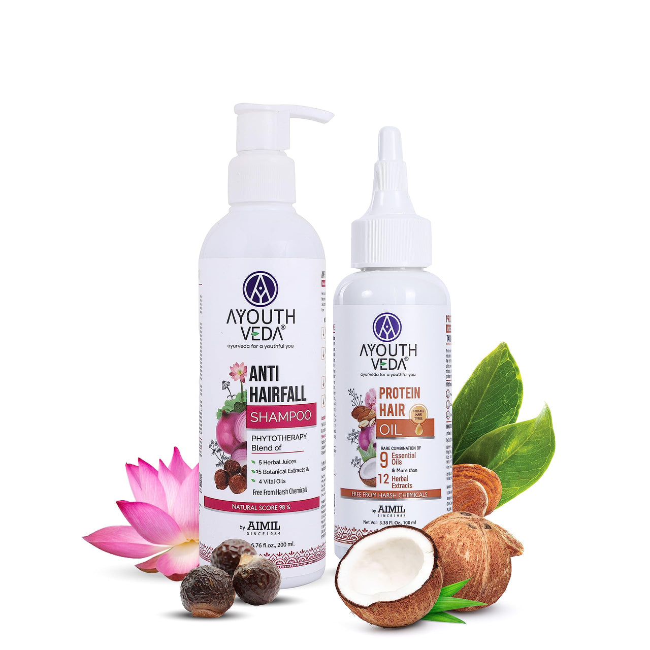 Ayouthveda Anti-hairfall Shampoo 200ml & Protein Hair Oil 100ml Combo Pack for Healthy Hair Growth & Deep Nourishment | Fights Dandruff Control Hair Breakage & Hair Fall | Blend of Essential Oil & Herbal Extracts