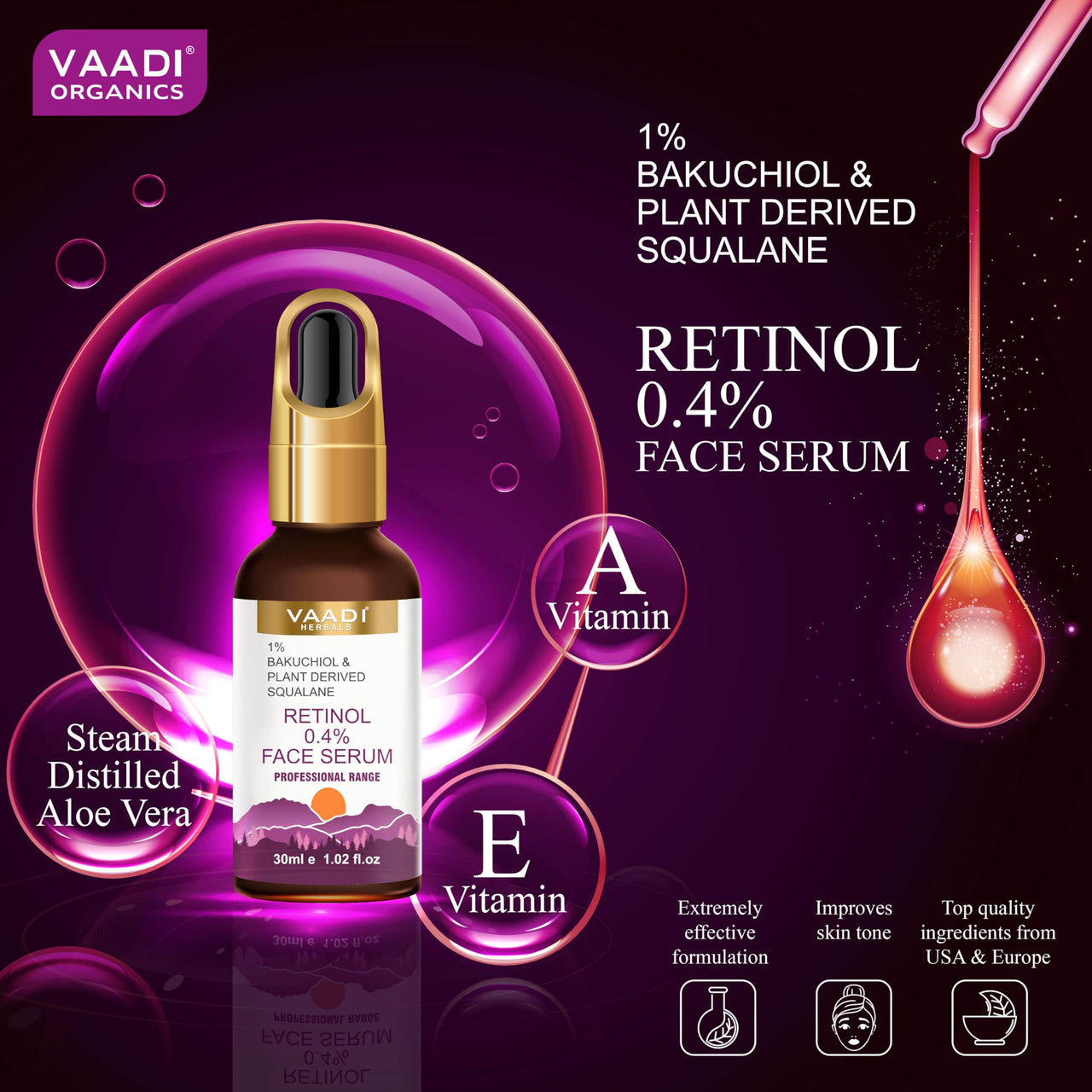 Vaadi Herbals Retinol 0.4% Face Serum With 1% Baluchiol & Plant Derived Squalane