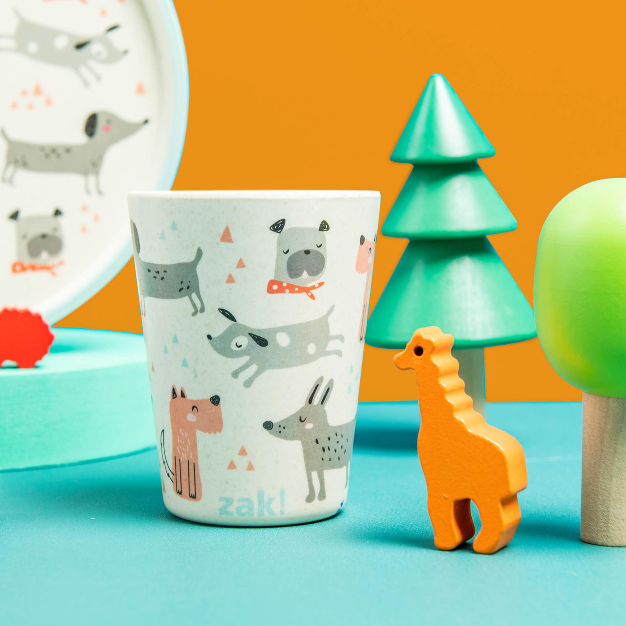 Zak Designs Kids Dinnerware Set 3 Pieces, Durable and Sustainable Melamine Bamboo Plate, Bowl, and Tumbler are Perfect For Dinner Time With Family (Dog) 8" Plate, 6" Bowl, 10oz Tumbler Dog