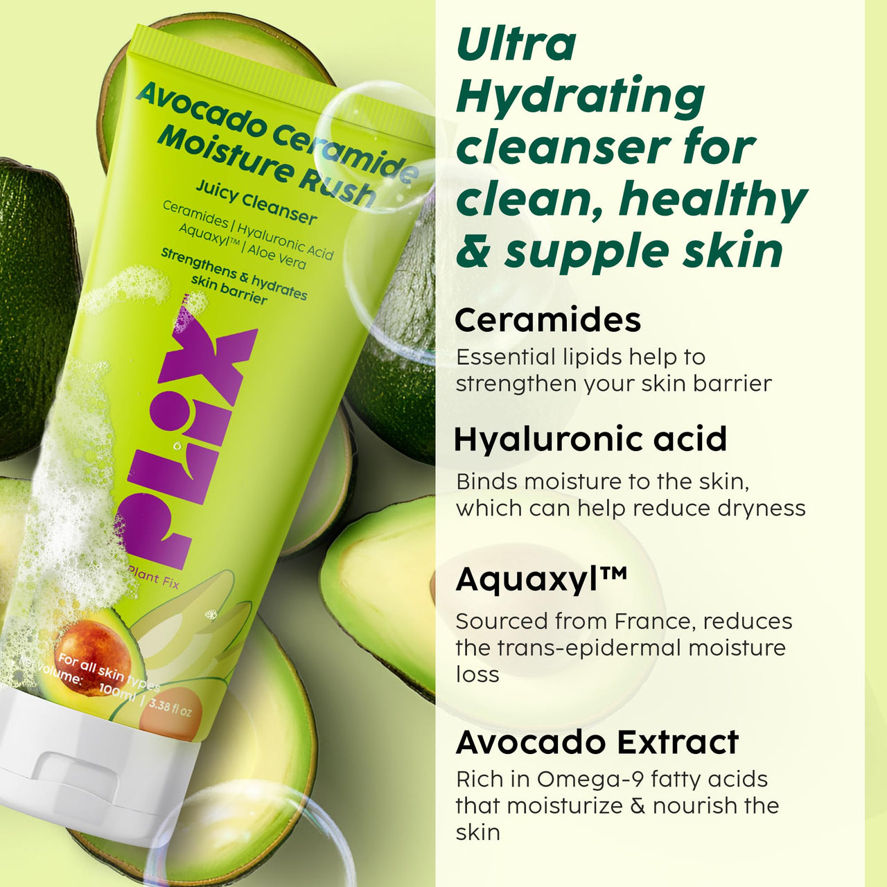 PLIX - THE PLANT FIX Barrier Repair Combo Kit with Avocado Ceramide Moisture Rush Serum, Cleanser & Cream | Nourishes and Hydrates Skin |For Men & Women| Pack of 3 (30ml + 100ml + 50gm)