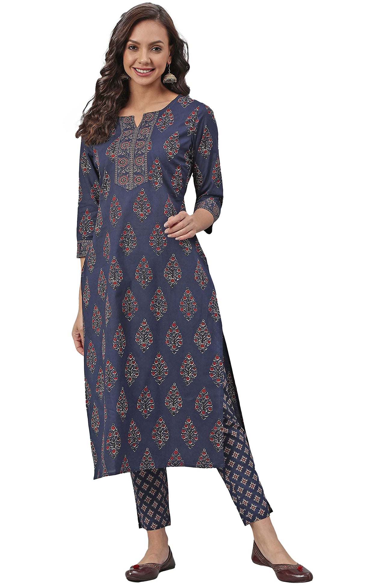 Janasya Women's  Cotton Straight Kurta with Pant 3XL