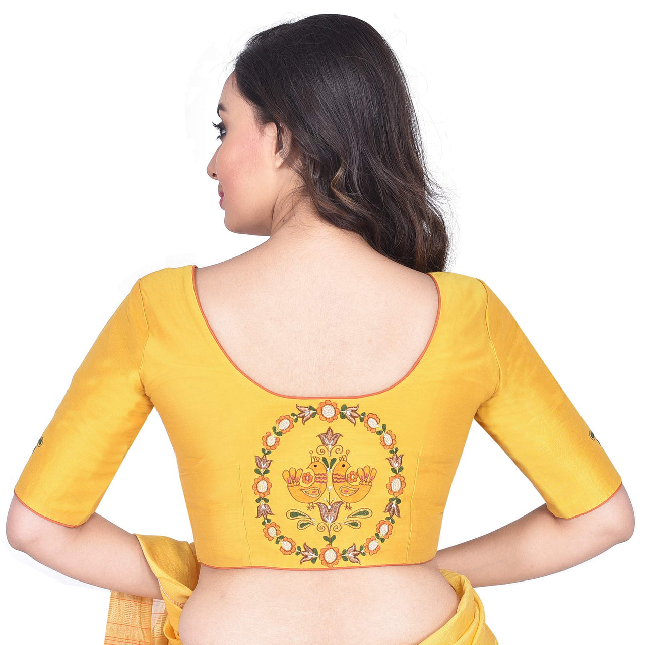 RENE Women's  Cotton Silk Embroidered Half Sleeve Blouse