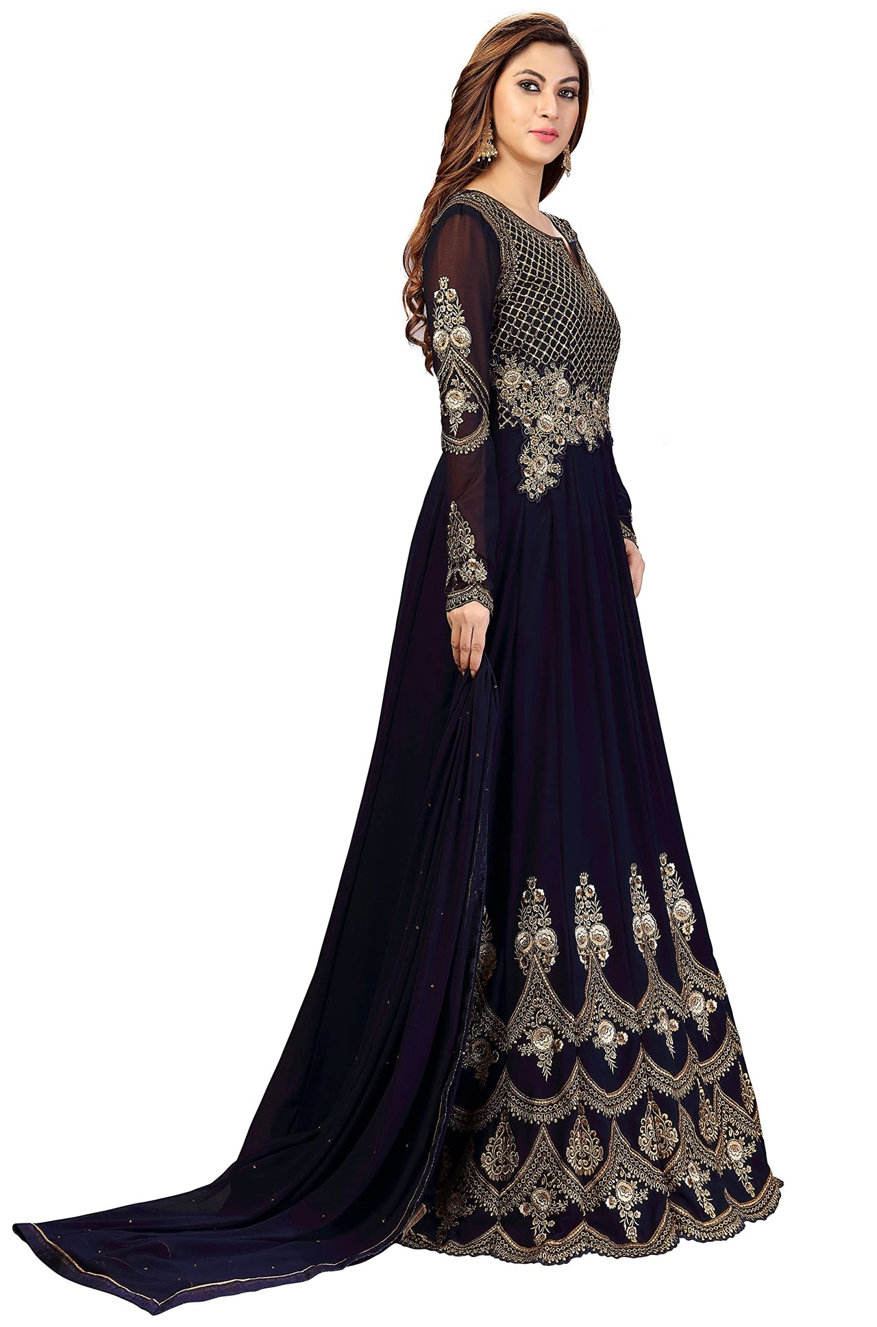 PANASH TRENDS Women's  Georgette Embroidery Anarkali Salwar Suit Set - Stitched