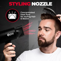 BEARDO Styling Gun Ultra Compact Hair Dryer | 1100 Watts Foldable Hair Dryer | 3 Heat 2 Speed Setting | Hair Dryer For Men | Travel Friendly | Stylish Matte Black Finish | Gift For Brother | Gift For Friends | Gift for Husband