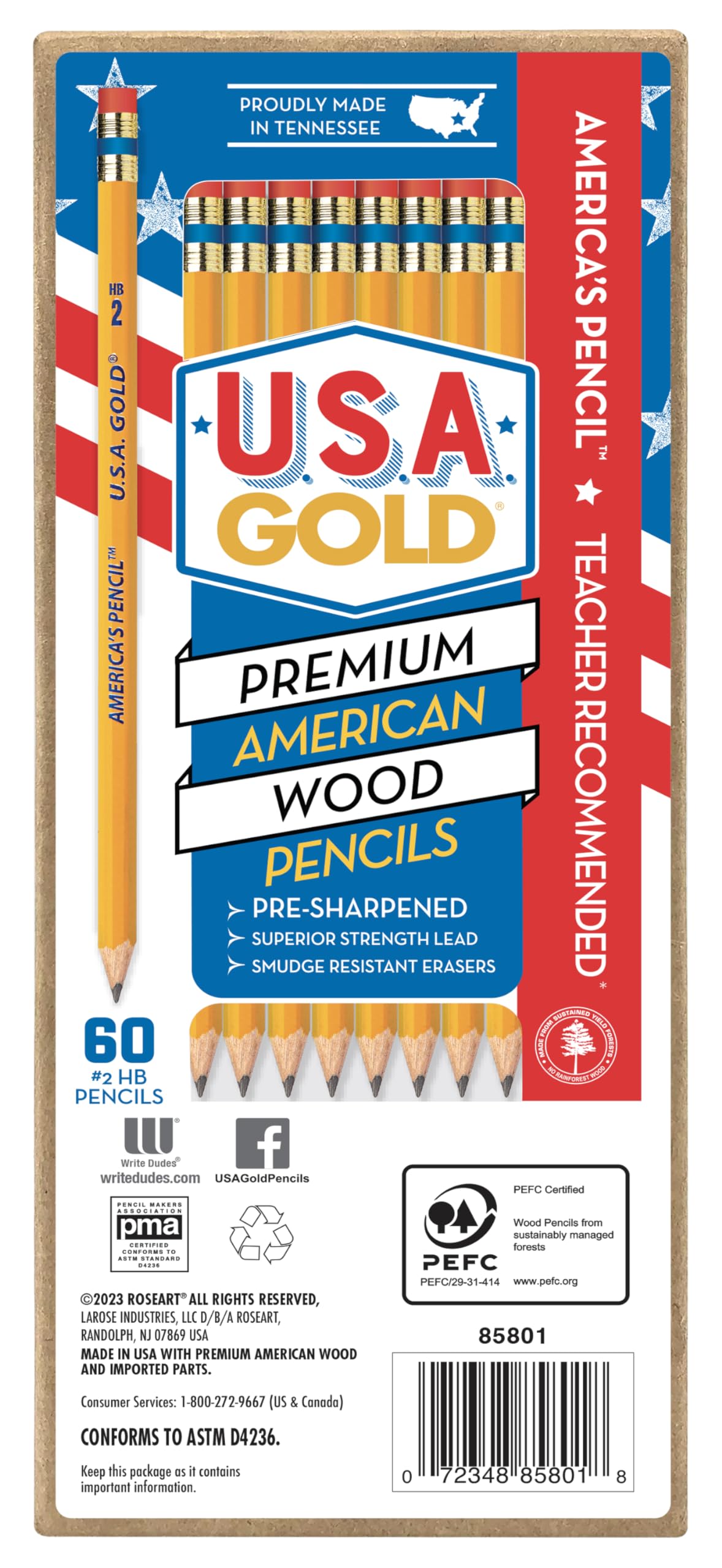 Cra-Z-art U.S.A. Gold Pre-sharpened American Wood Cased #2 HB Yellow Pencils, 60 Pack 1 Count (Pack of 60)