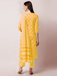 SOURBH Women's  Stylish Straight Fit Cotton Ethnic Block Motif Printed Kurta Set with Trouser Pant and Dupatta