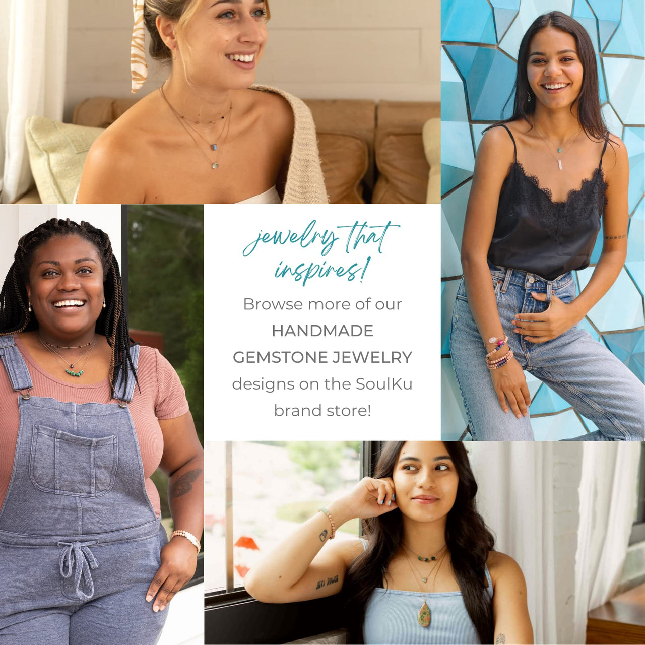 SoulKu Empowering Necklace, Empowering Jewelry With Healing Crystal, Inspirational Necklace For Strong Women, Mom & Sister, 16" Cord with 2" Sterling Silver Extender (Prehnite) Prehnite