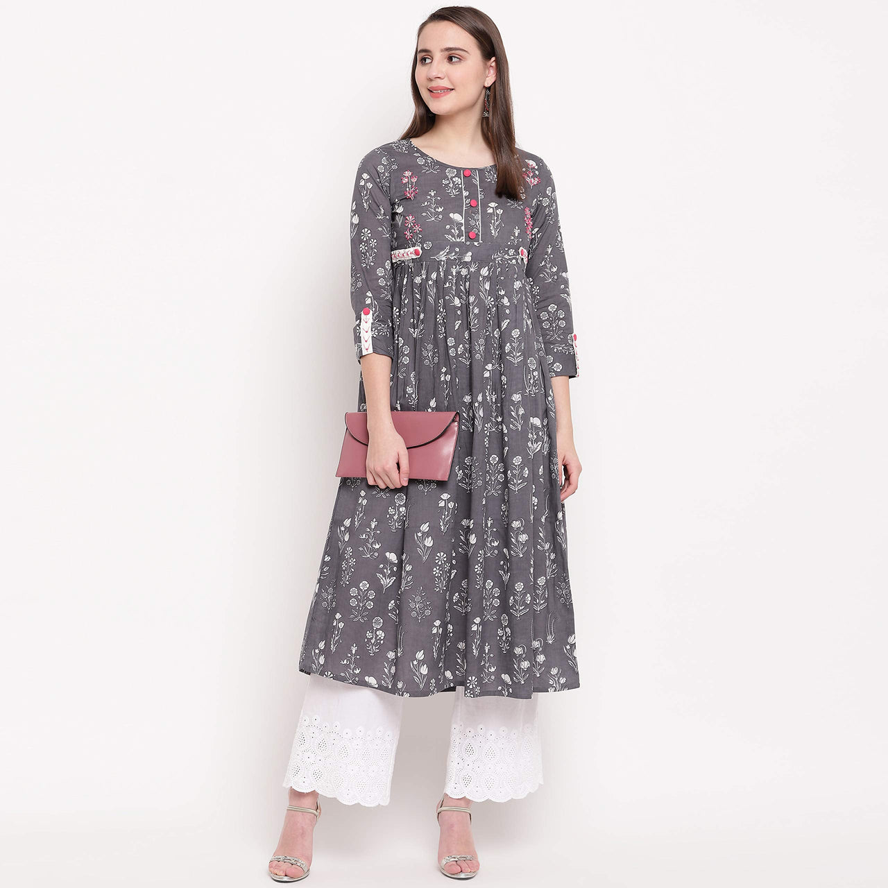 Vbuyz Women's  Floral Print Anarkali Cotton Kurti(VF-KU-591-592)