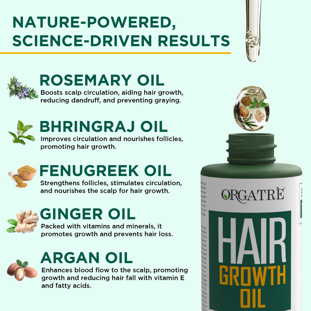 ORGATRE Hair Growth Oil - 100ml | Anti Hairfall & Hair Regrowth | 28 Natural Ingredients with Bhringraj & Brahmi | Paraben, Sulfate & Mineral Oil Free | Stronger, Thicker Hair for Men & Women