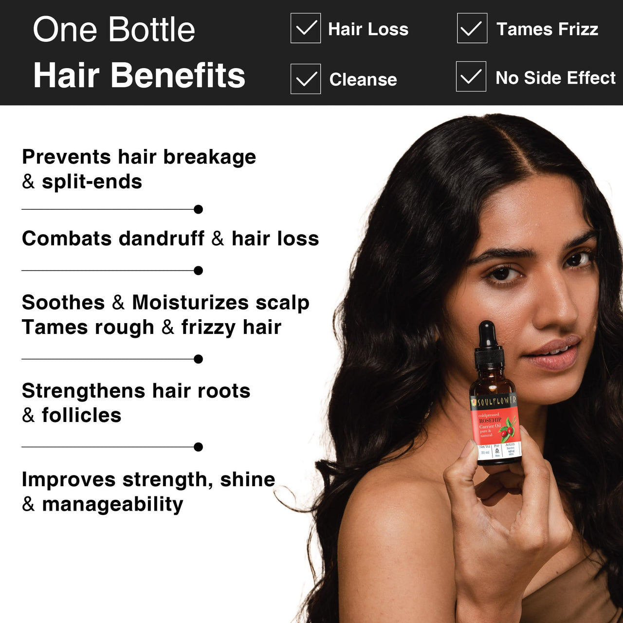 Soulflower Rosehip Oil for Wrinkles, Fine Lines, Scars, Stretch Marks, Under Eyes, and Curly Hair | 100% Pure, Organic, Cold-Pressed Seed Oil for Men & Women | 30ml