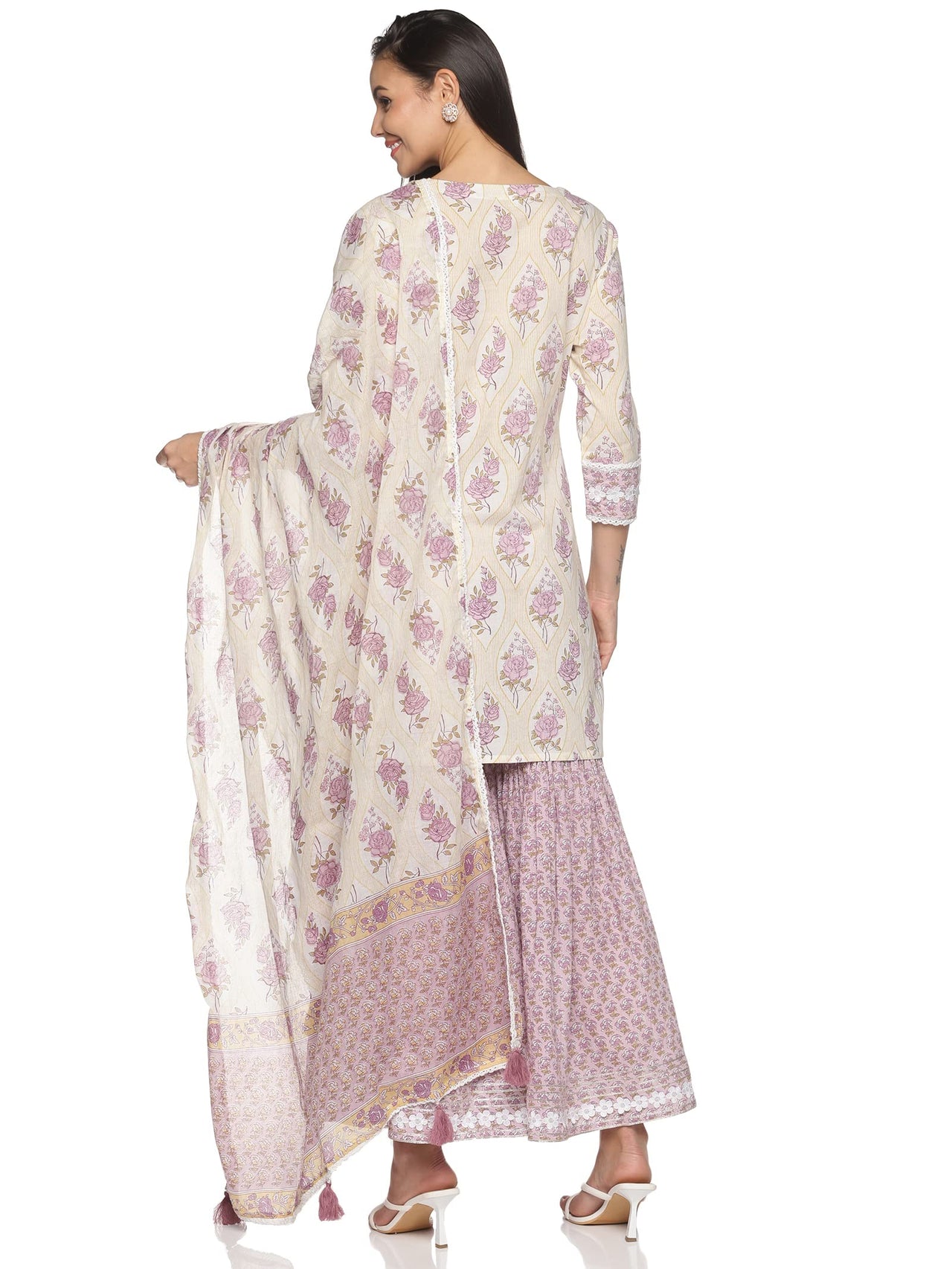 RAJMANDIRFABRICS Women's  Cotton Printed Straight Kurta Sharara With Dupatta Set
