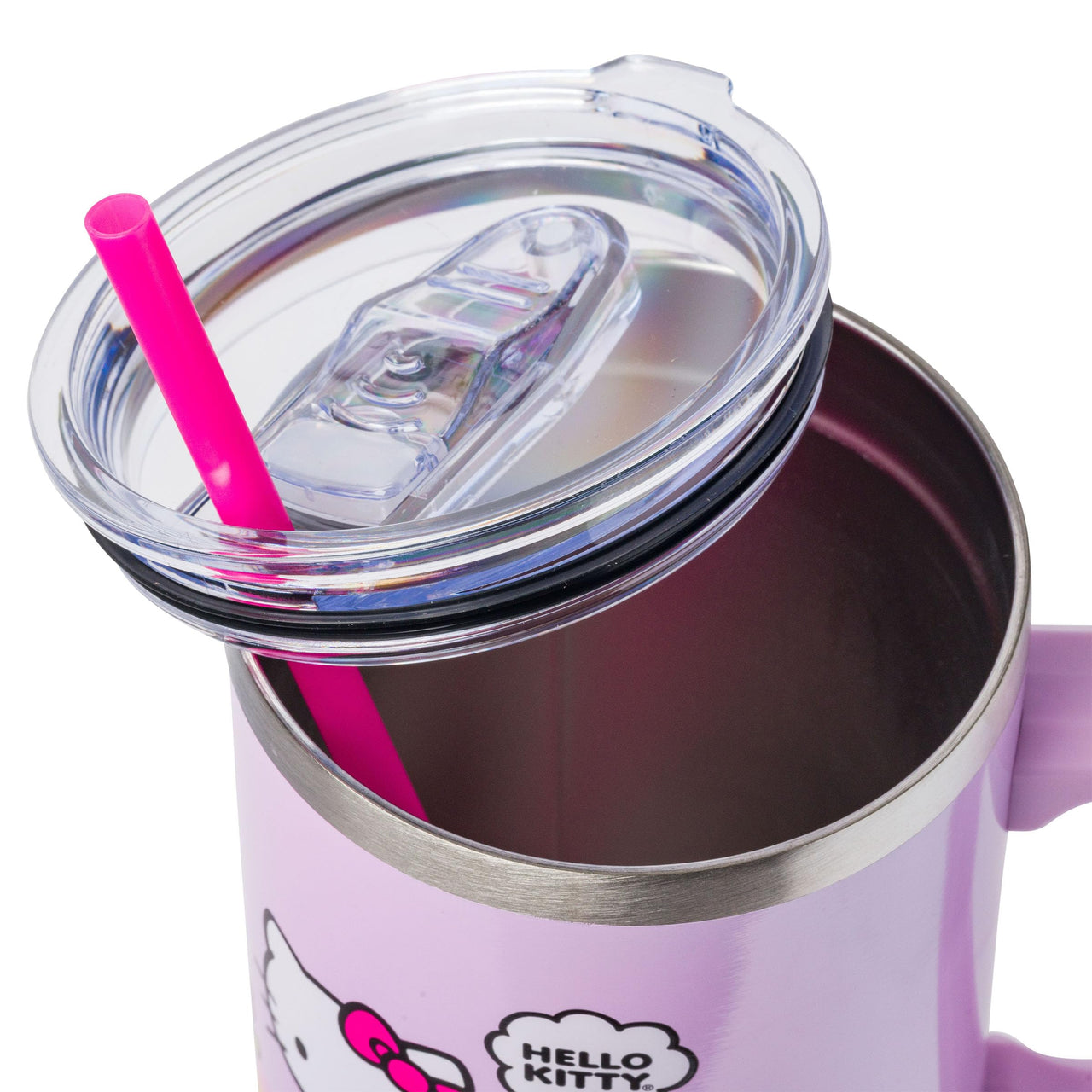 Silver Buffalo Sanrio Hello Kitty Spring and Summer Flowers Rainbow Stripes Stainless Steel Tumbler with Handle and Straw, Fits in Standard Cup Holder, 40 Ounces