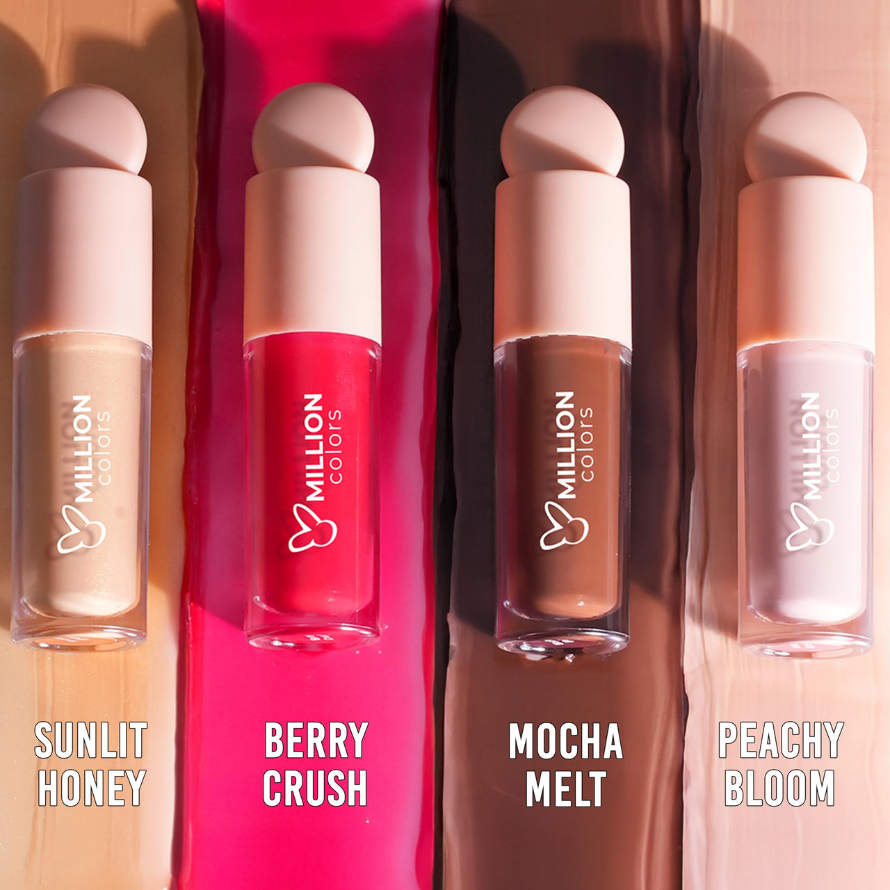 Million Colors Tinted Lip Balm Oil For Dark, Dry and Chapped Lips |Instant Lip Brightening| Provides Hydrating, Moisturizing and Plump Effect (Pack of 4 - Peach, Strawberry, Chocolate, Honey) - 8ml