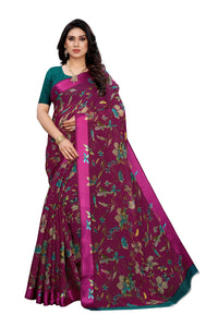 Tarshika Women's  Linen Blend Printed Saree With Blouse Piece(LINEN SAREE_NEW)