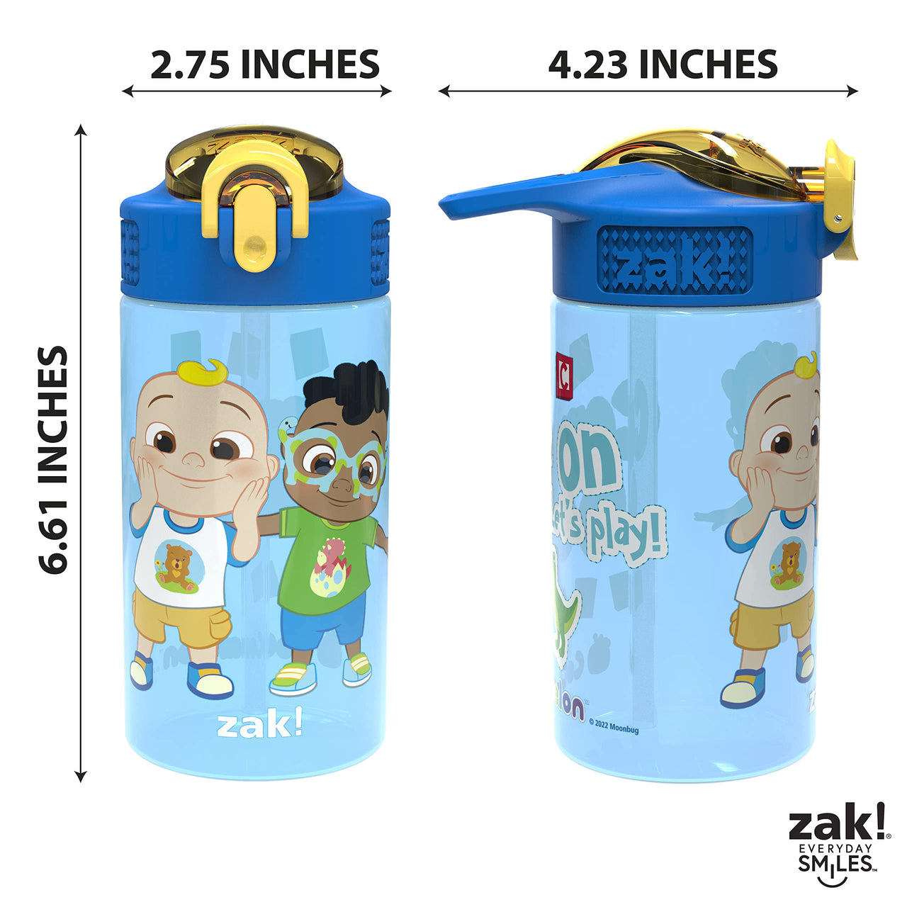 Zak Designs CoComelon Kids Water Bottle with Spout Cover and Built-In Carrying Loop, Made of Durable Plastic, Leak-Proof Water Bottle Design for Travel (16 oz, Pack of 2) 2 Count (Pack of 1) CoComelon 2pk